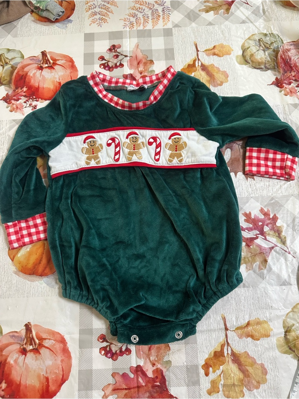 Abby & Evie 12M Christmas Gingerbread Velour Bubble Romper
